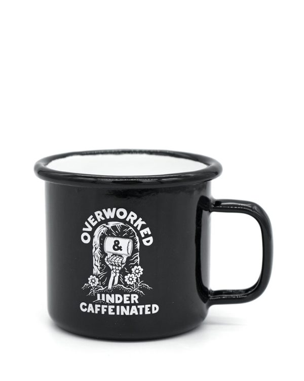 Overworked & Undercaffeinated Enamel Coffee Mug Sale